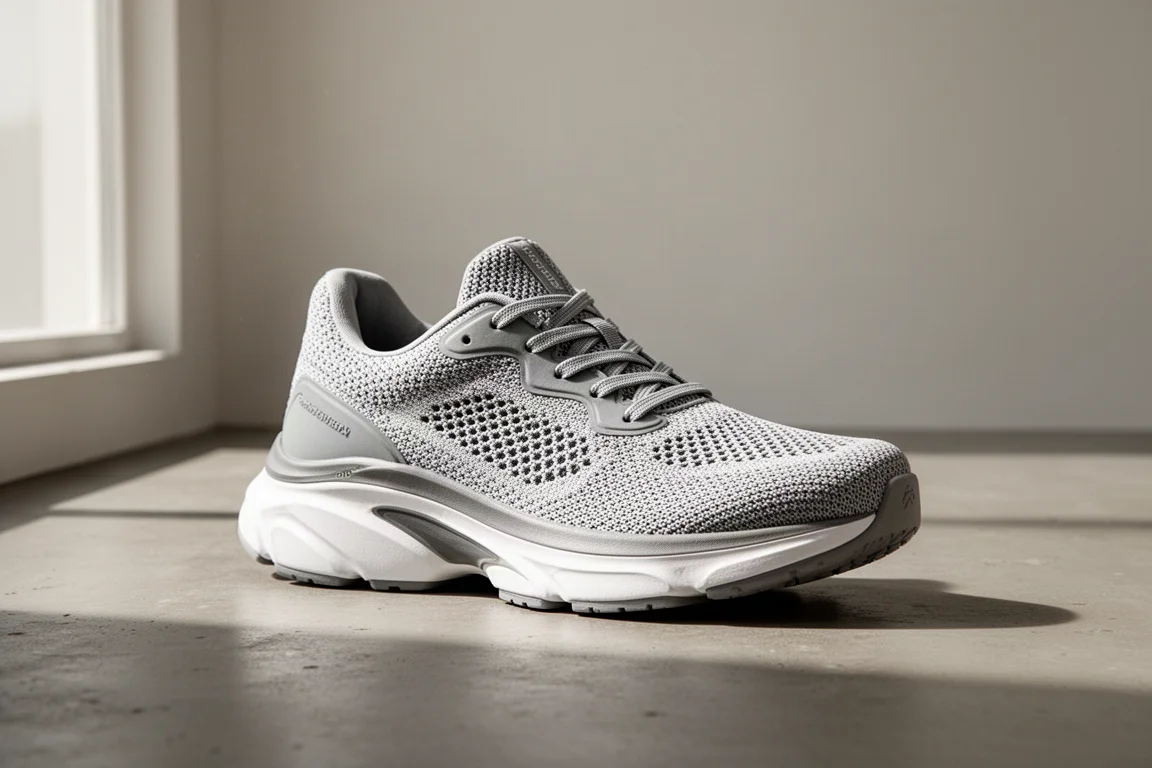 Scarpa da running New Balance More v5 ad ammortizzazione massima su una superficie di cemento opaco
