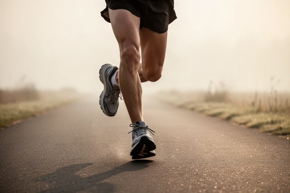 Läufer startet in einen lockeren Morgenlauf auf ruhigem Asphalt