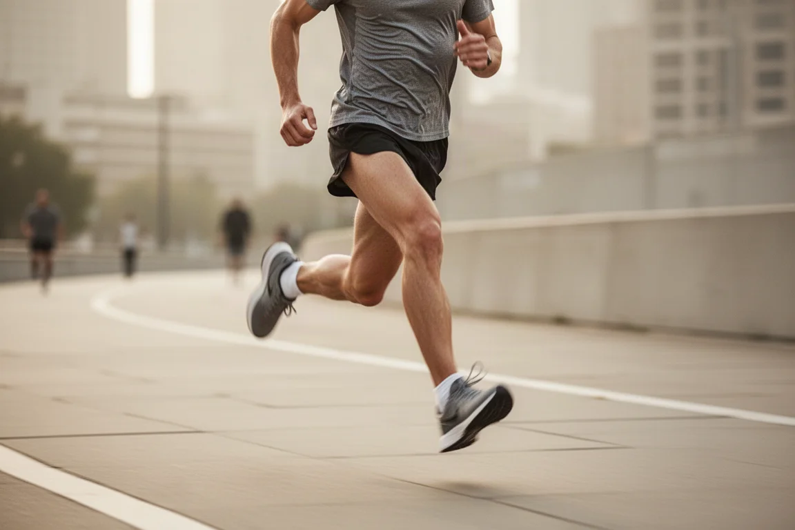 Runner picking up the pace on a paved city path