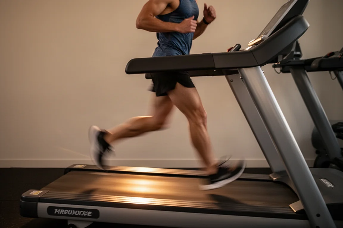 Runner on a treadmill during an early morning training session