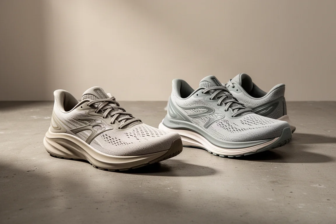 New Balance Rebel V4 and Saucony Endorphin Speed 4 running shoes on concrete