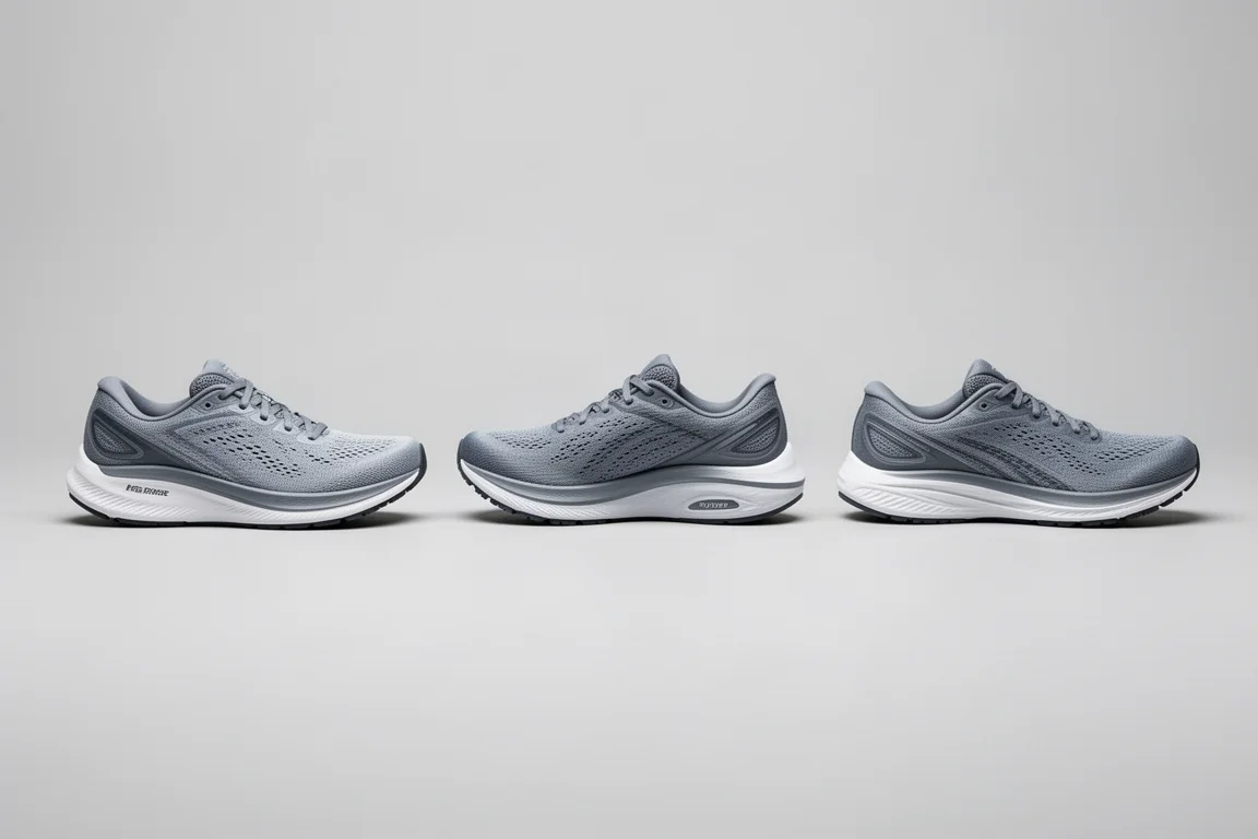 Tres zapatillas de entrenamiento diario alineadas en paralelo para compararlas