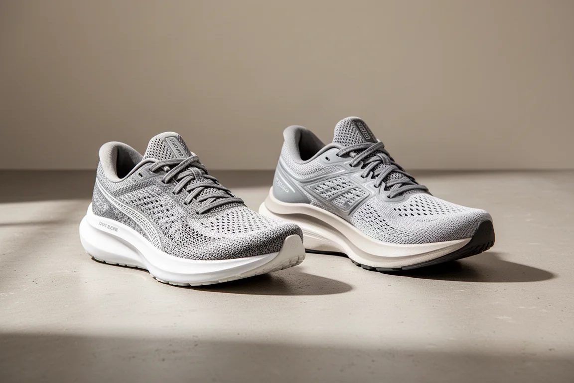 New Balance Rebel V5 and ASICS Novablast 5 running shoes side by side on concrete