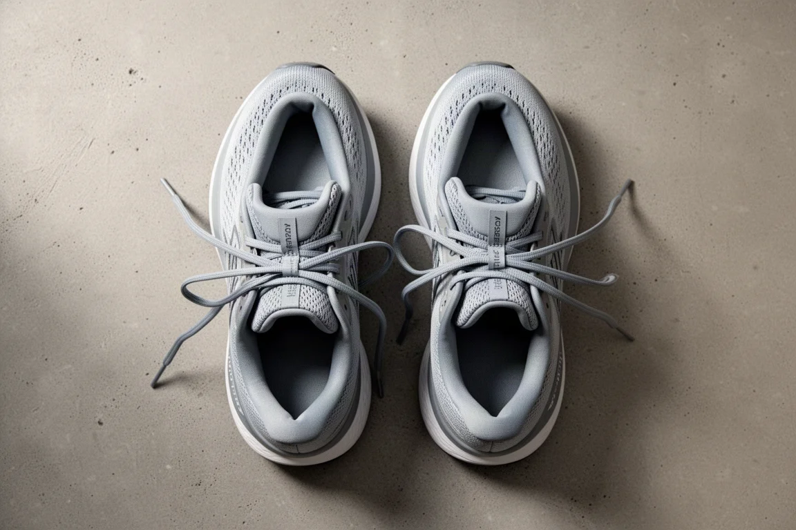 Vista dall'alto di due scarpe da running che mostra un volume interno generoso