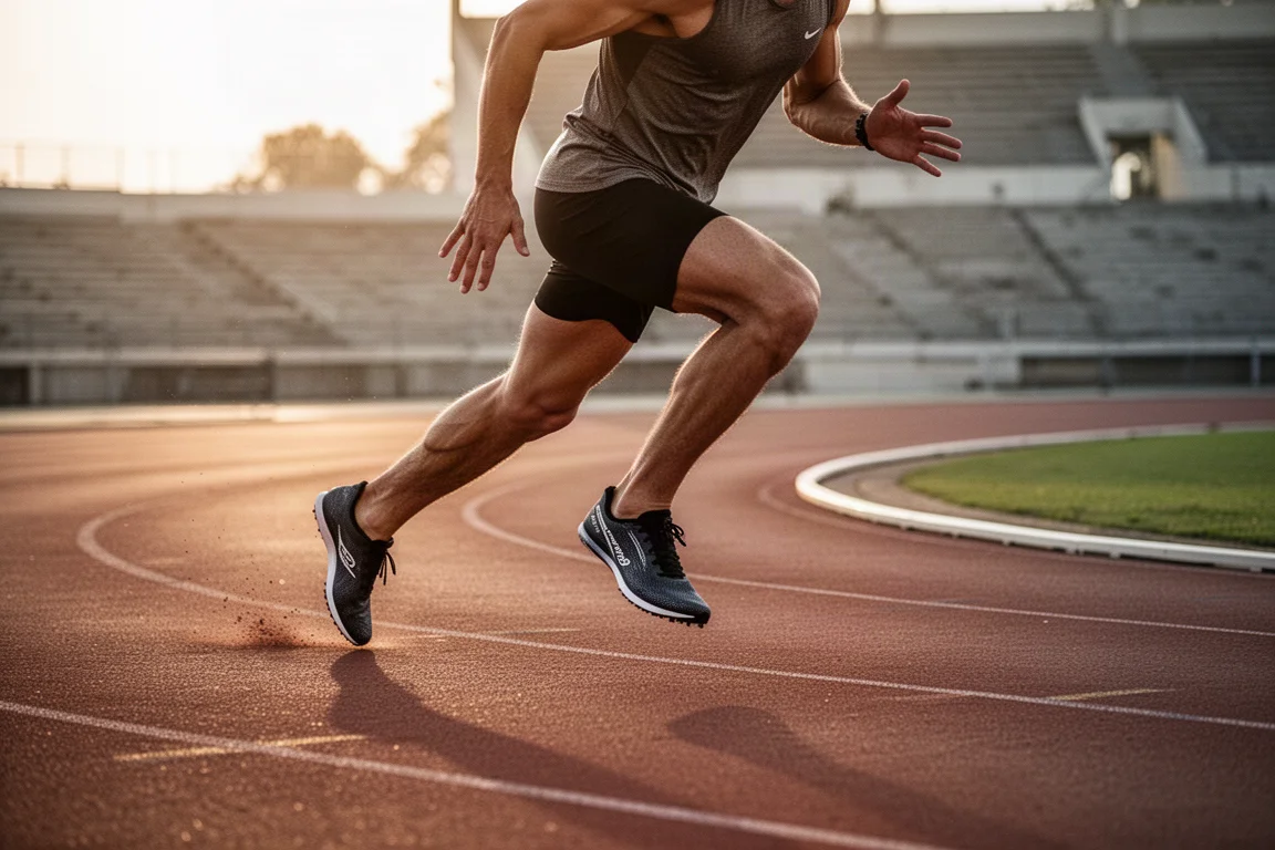 Treino de cravos de pista em uma pista de corrida ao ar livre