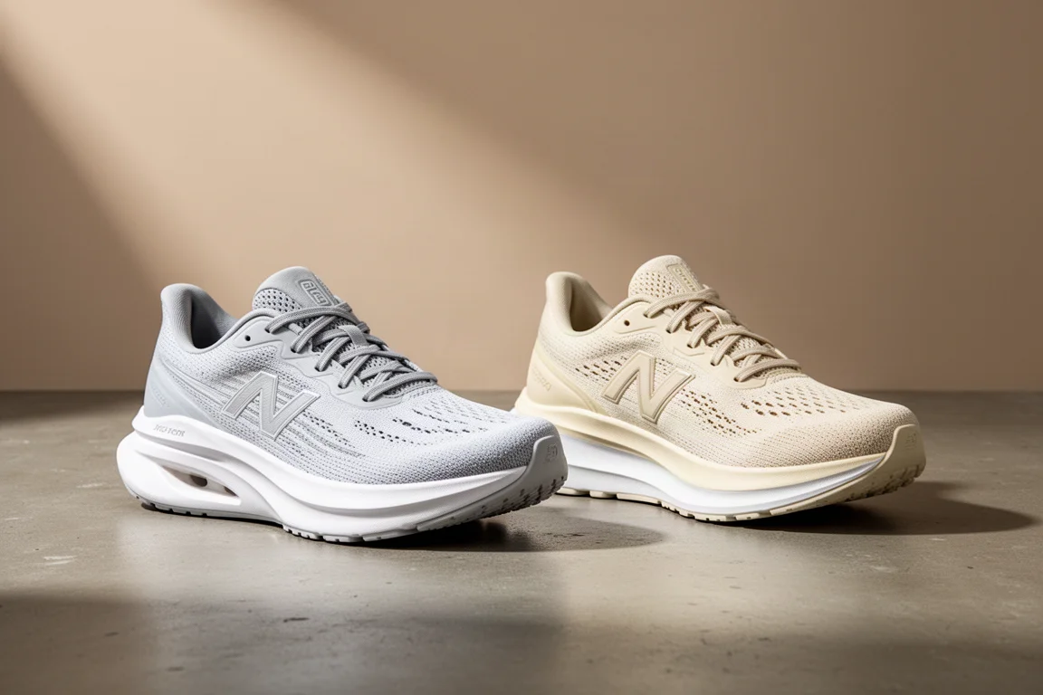New Balance SC Trainer V2 and Adidas Boston 12 running shoes side by side on concrete