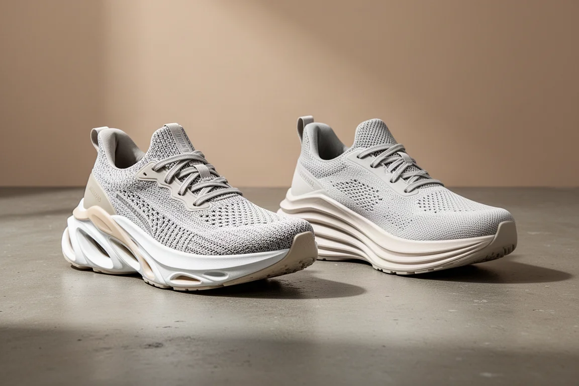 New Balance SC Trainer V2 and ASICS Superblast running shoes side by side on concrete