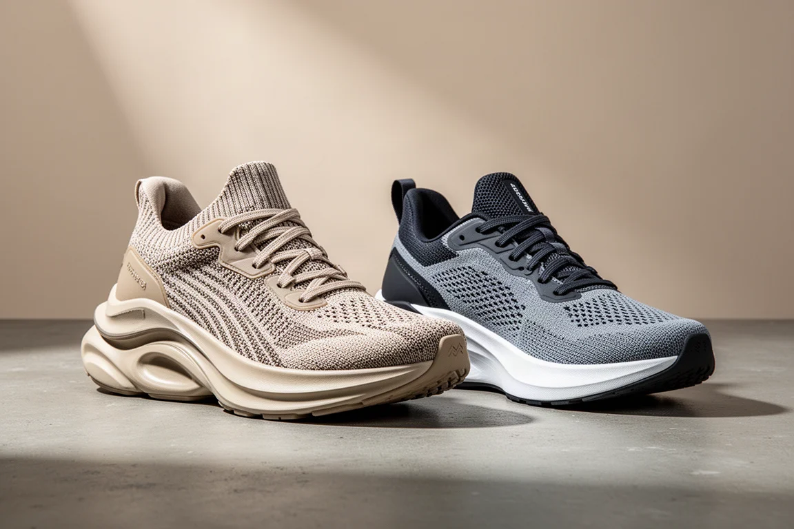 New Balance SC Trainer and Saucony Endorphin Shift 3.0 side by side on concrete