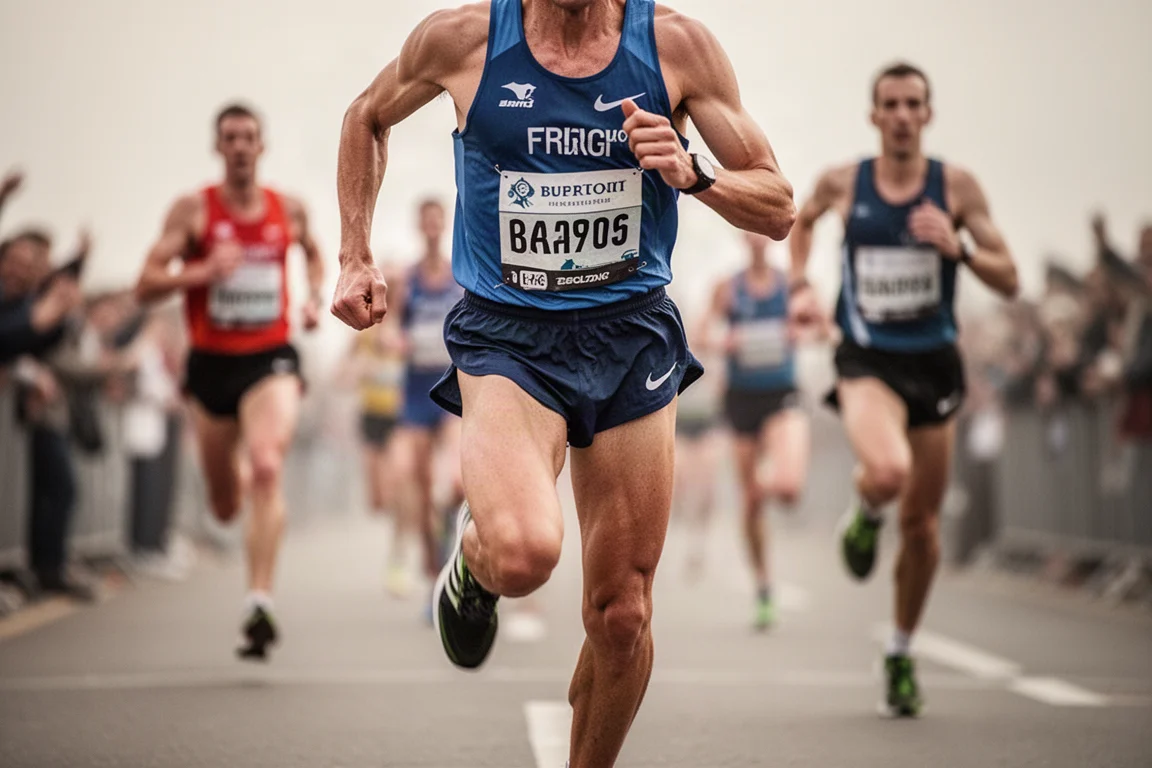Runner racing on an open road during a competitive 10K event