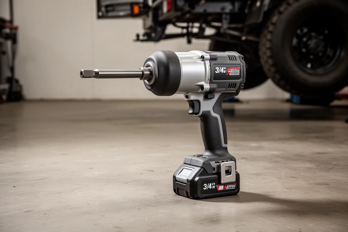 Grande impact wrench da 3/4 di pollice appoggiato sul pavimento di un box di assistenza