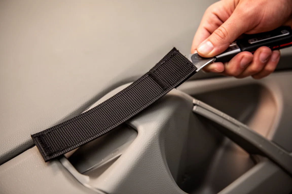 Nylon trim pad tools prying a plastic interior panel