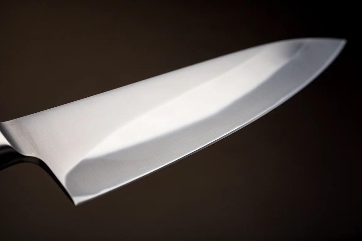 Concave ura grind on the flat side of a single bevel knife blade