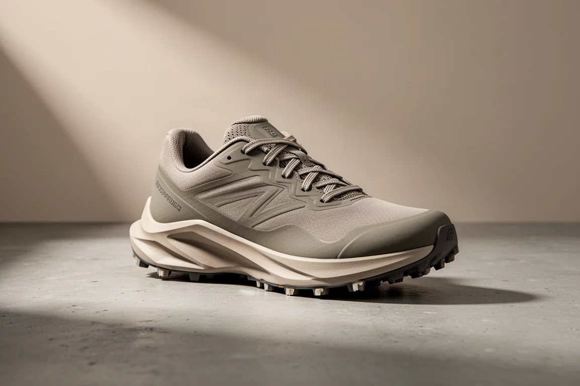 Newton Isaac running shoe with lugged forefoot on a concrete surface