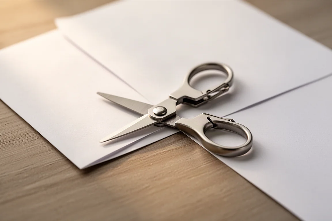 Les lames de ciseaux d'un multi-tool compact coupant un morceau de papier