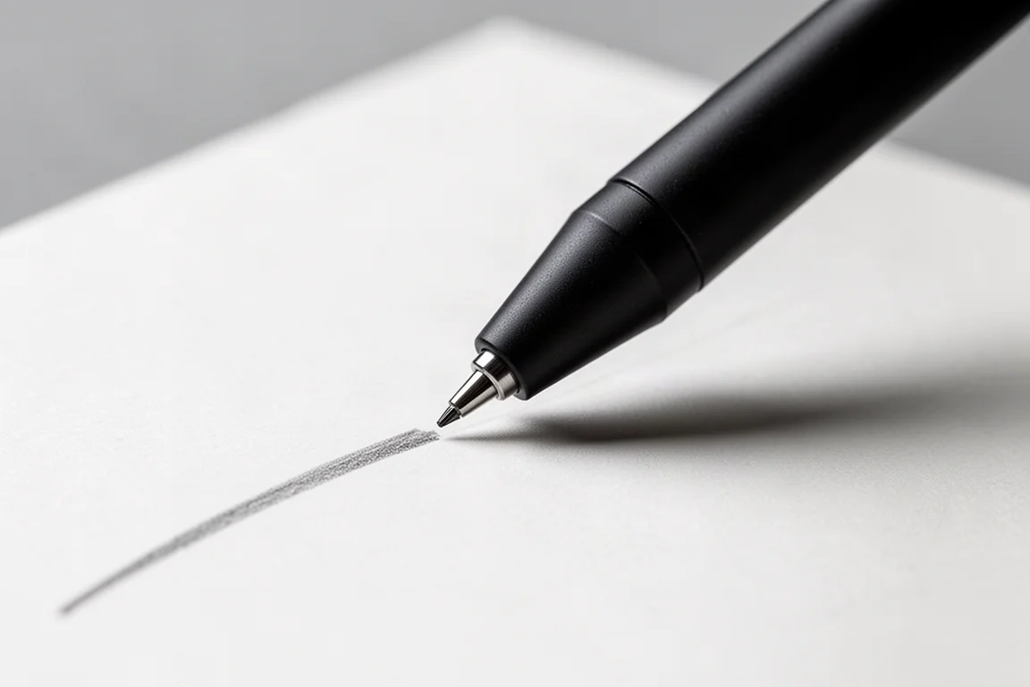 Mechanical pencil mid-stroke on notebook paper in close-up