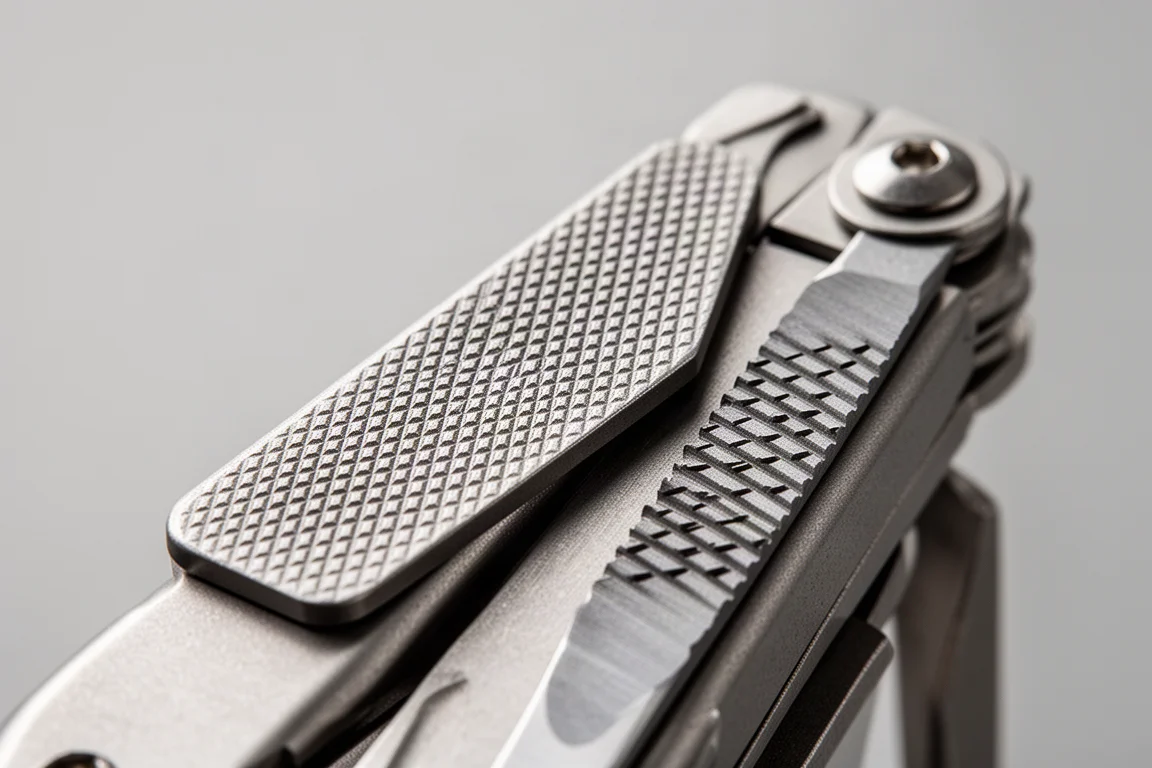 Diamantfeilen-Oberfläche eines Multitools in Nahaufnahme gezeigt