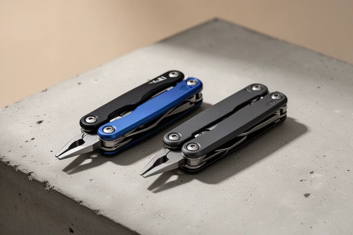 Next Tool S11 Pro and S11 multitools side by side on a concrete surface