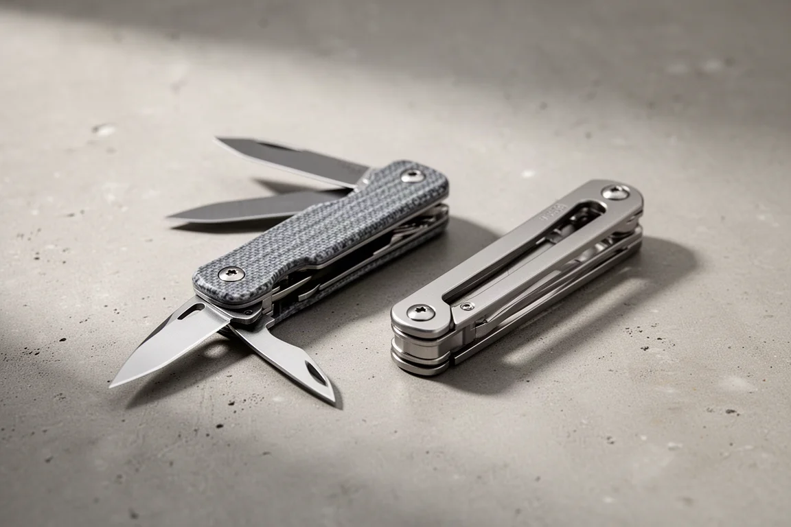 Nextool K30 and Roxson K2SE pocket multi-tools side by side on concrete