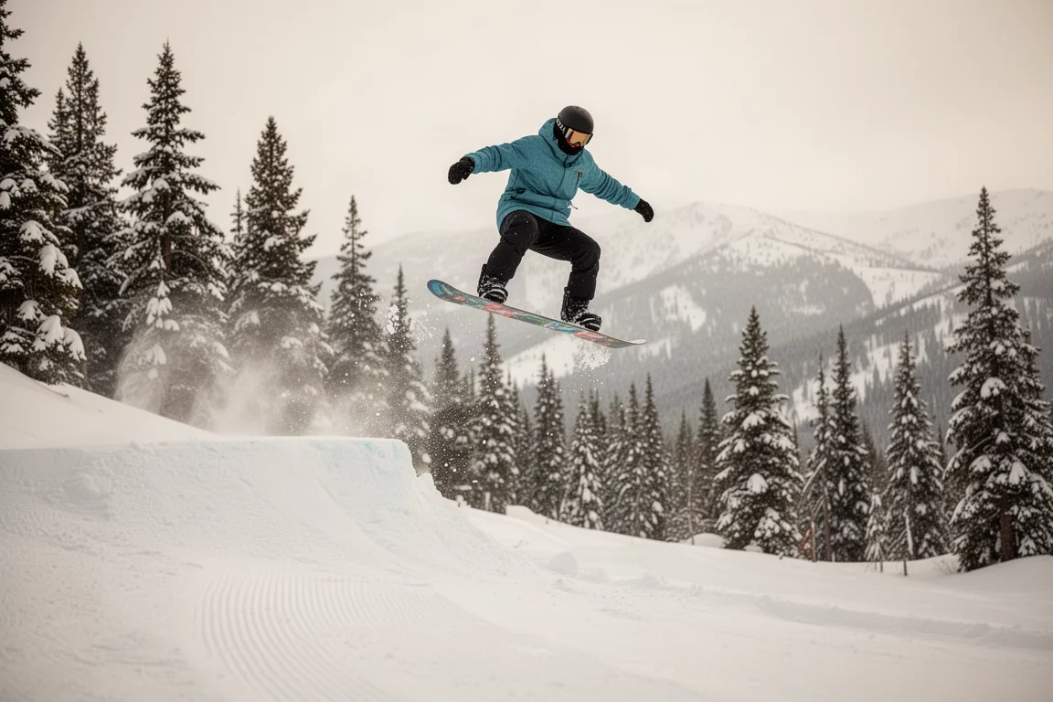Close-up van een snowboardneus die tijdens een butter in de sneeuw drukt