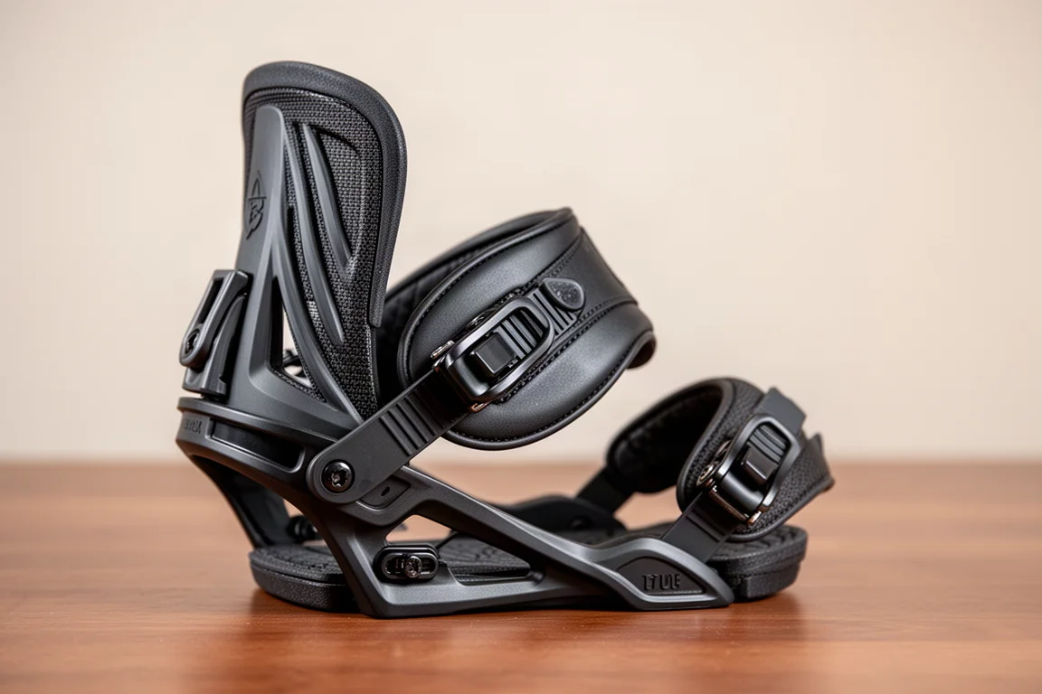 Nahaufnahme eines Snowboard-Binding-Highbacks mit Detail der Straps