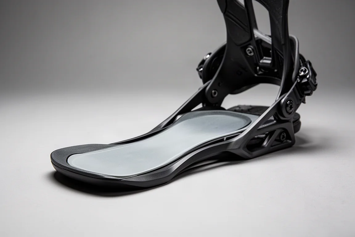 Baseplate-Detail einer Snowboard-Binding auf neutralem Untergrund