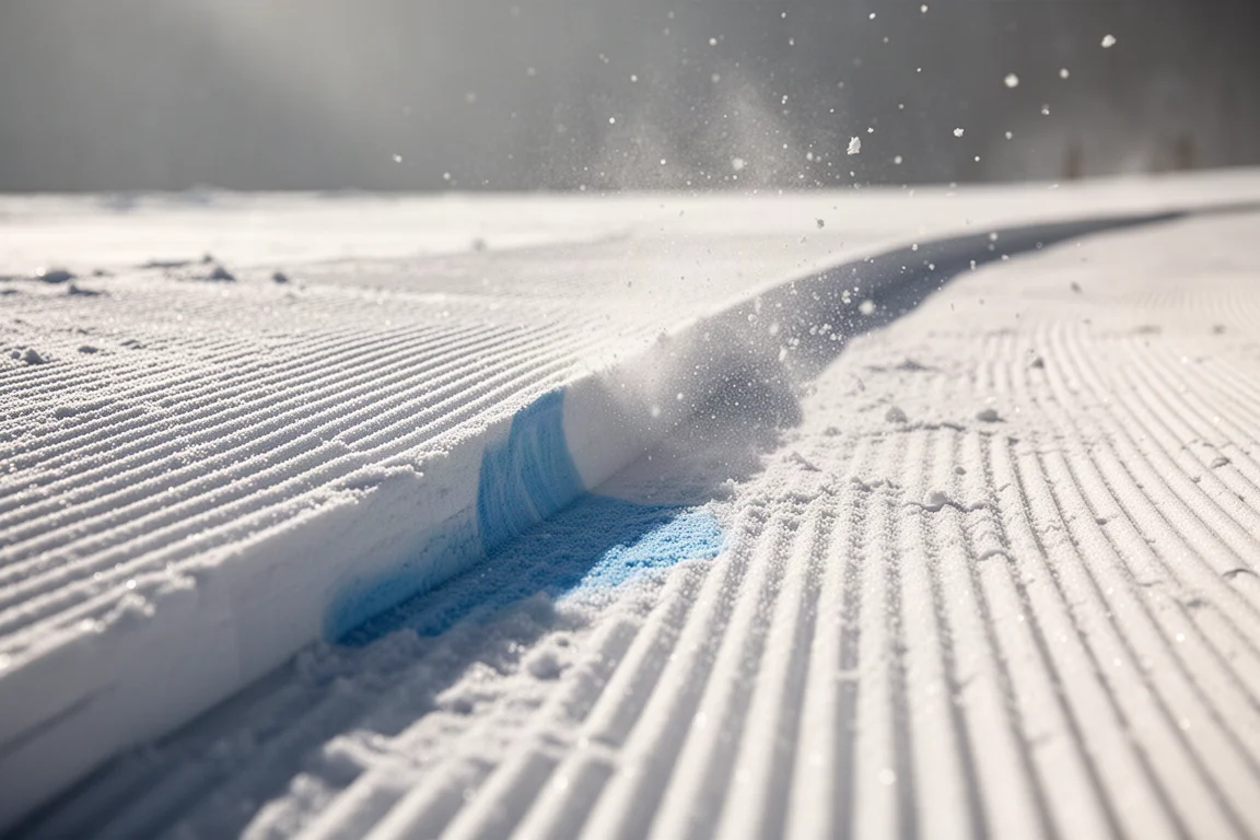 Snowboarder leaning into a deep toe-side carve on an open slope