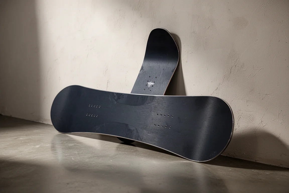 Nidecker Blade carving snowboard standing upright on concrete