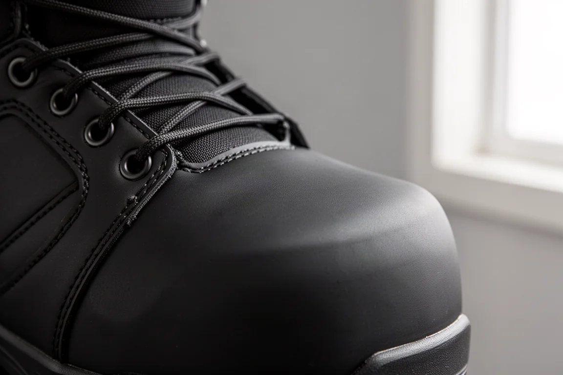 Gros plan sur la boîte à orteils moulée sans couture d'une botte de snowboard, sans couture visible