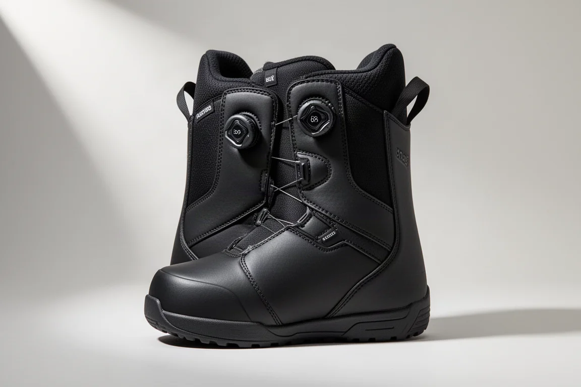 Botte de snowboard femme Nidecker El Tie présentée sous un angle de trois quarts sur fond gris
