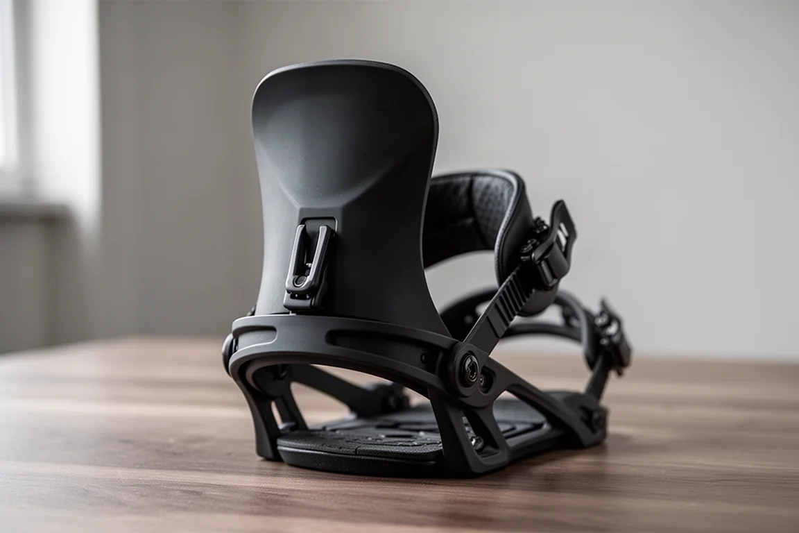 Highback y heel cup de una fijación de snowboard mostrados como una sola pieza integrada