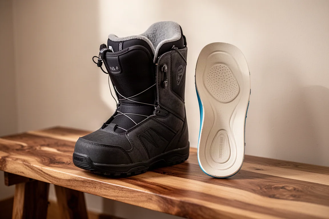 Wärmeformbarer Snowboard-Boots-Innenboot mit hochwertigem Footbed daneben