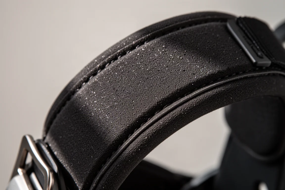 Close-up of thick EVA foam padding on a snowboard binding strap