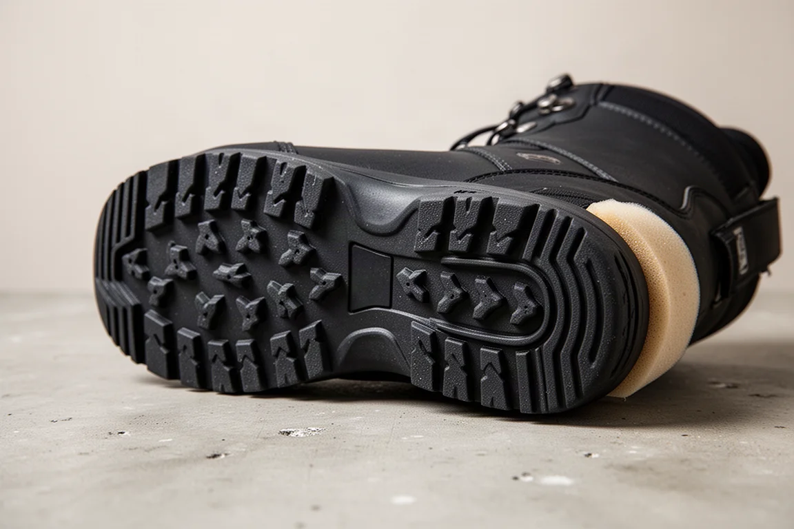 Close-up of dual Boa dials on the side of a black snowboard boot