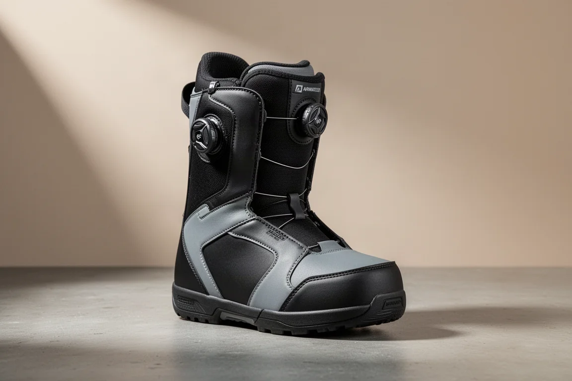Nidecker Rift APX snowboard boot with double Boa dials on a concrete surface