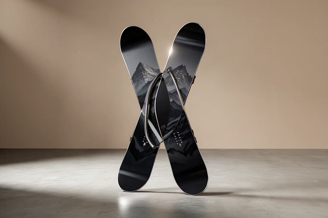 Snowboard Nidecker Sensor Mons in piedi su una superficie di cemento