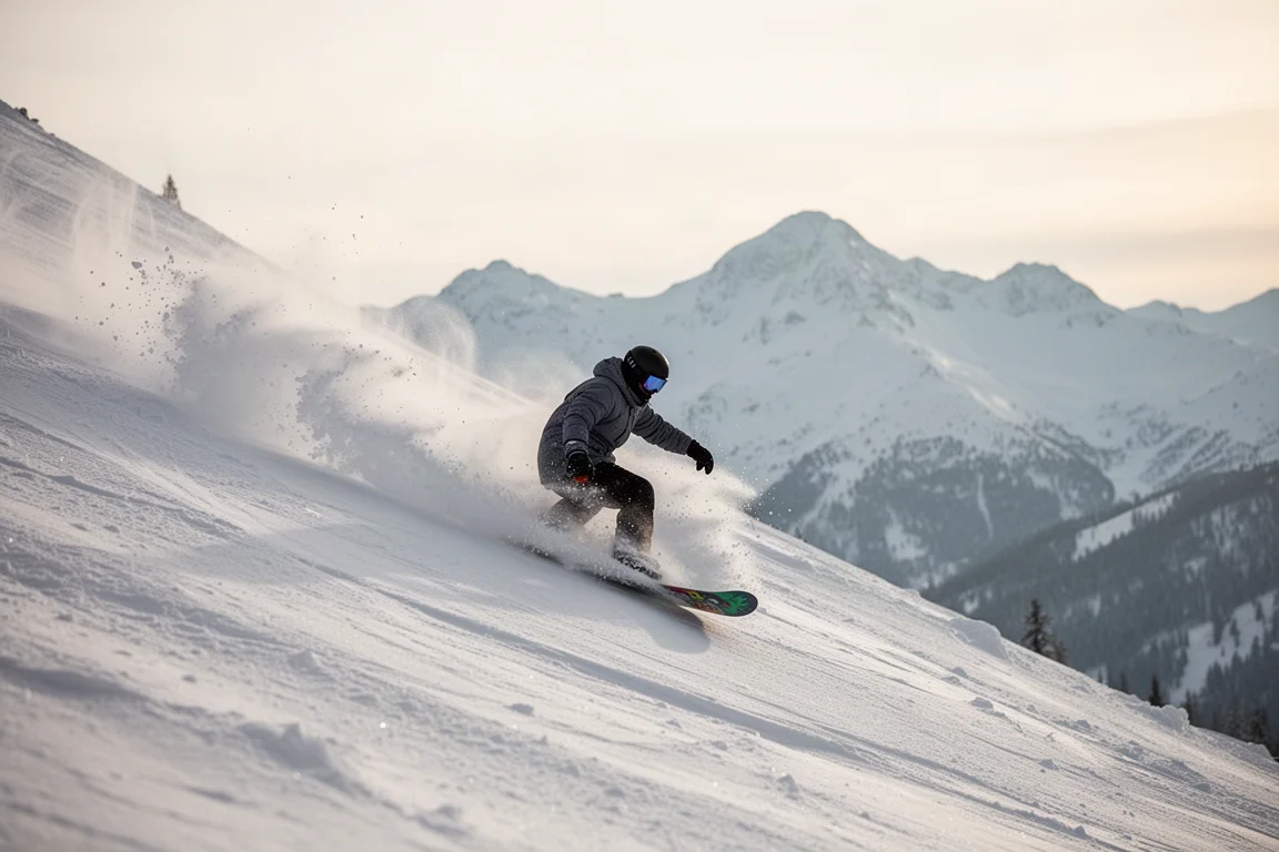 Närbild på en snowboard-tail som pressar mot en parkrail