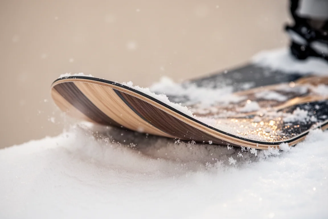 Snowboardåkare som lär sig djupt i en carving på en preparerad pist