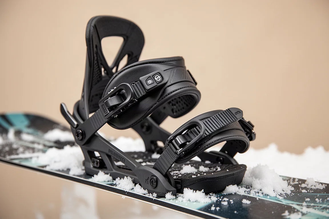 Close-up of ratchet straps and locking switches on a hybrid step-in binding