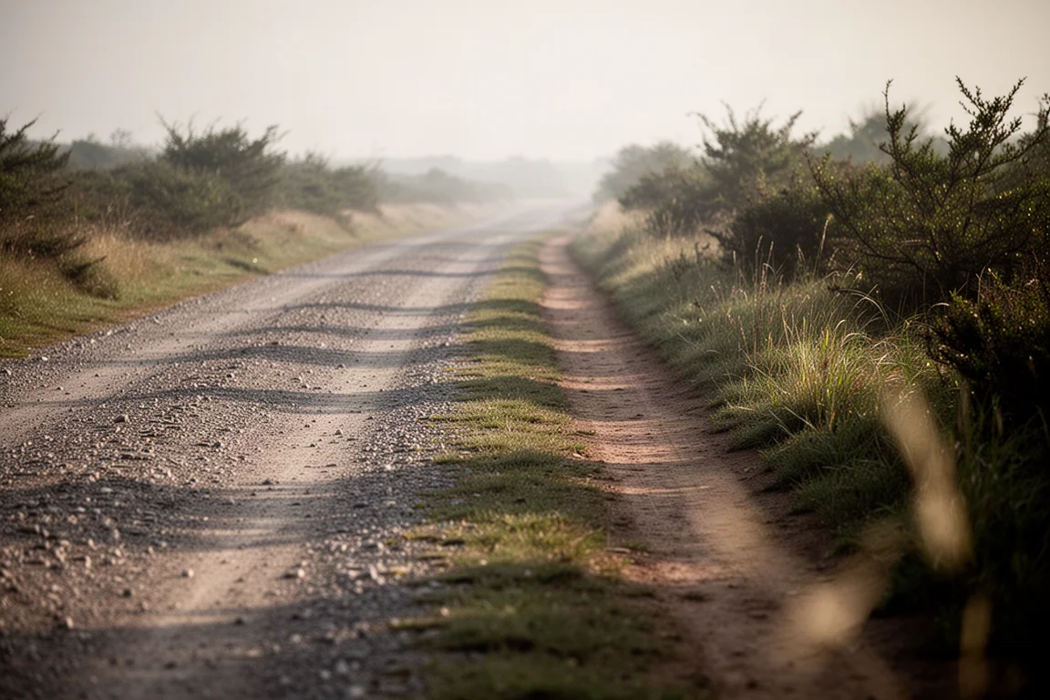 Pies de un corredor en una carretera de grava que transición hacia un sendero estrecho y sinuoso