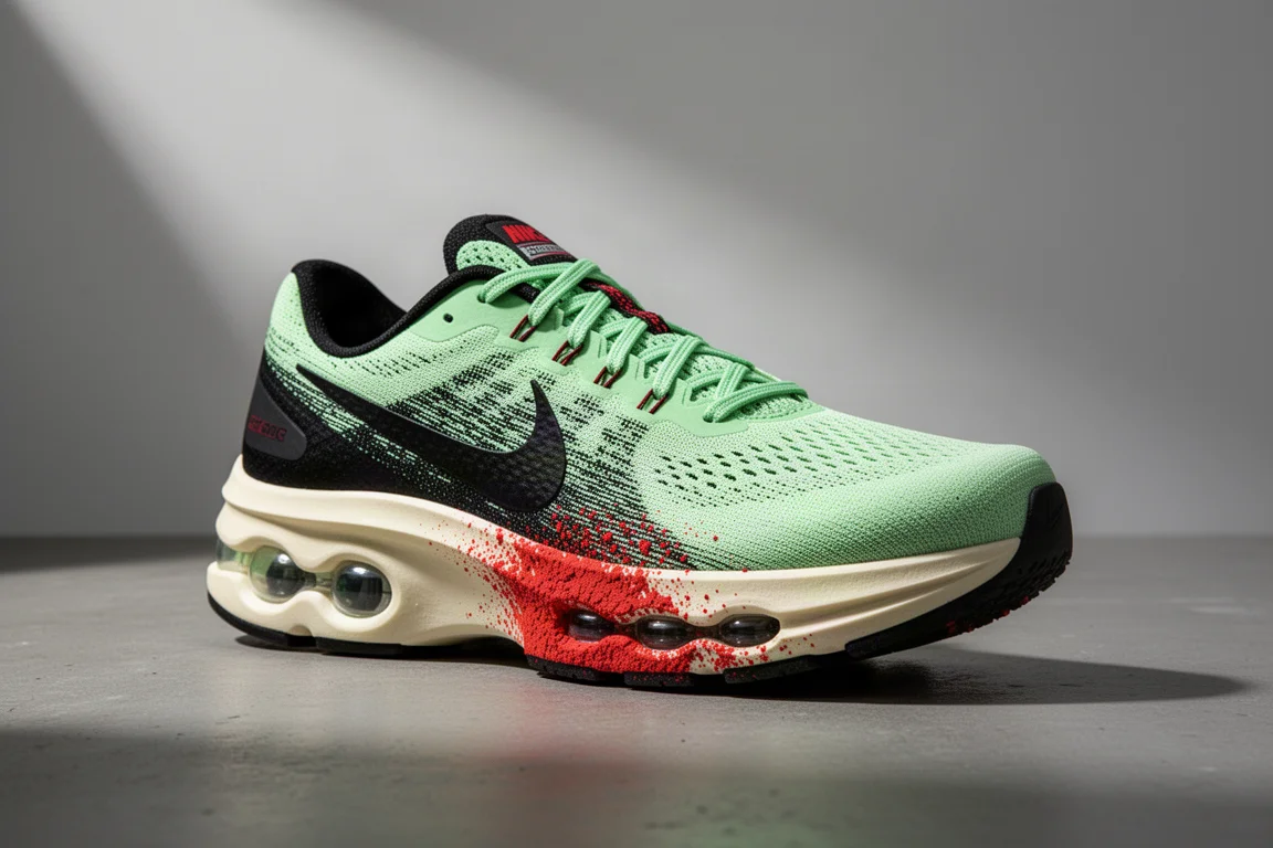 Scarpa da gara Nike Alphafly 3 Eliud Kipchoge verde vapor green e rosso dragon red sul cemento