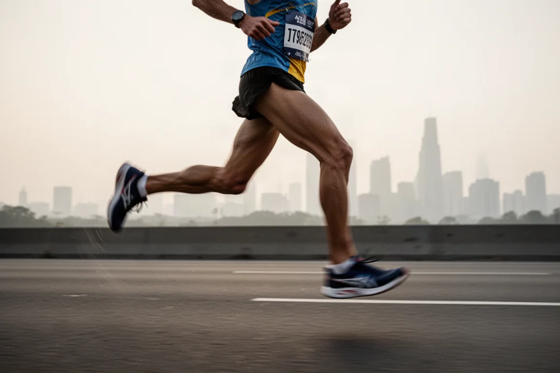 Marathonläufer im frühen Morgenlicht auf offener Straße