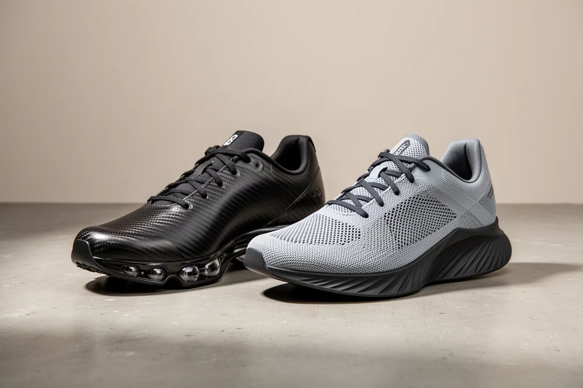Nike Alphafly 3 and Hoka Cielo X1 2.0 racing shoes side by side on concrete