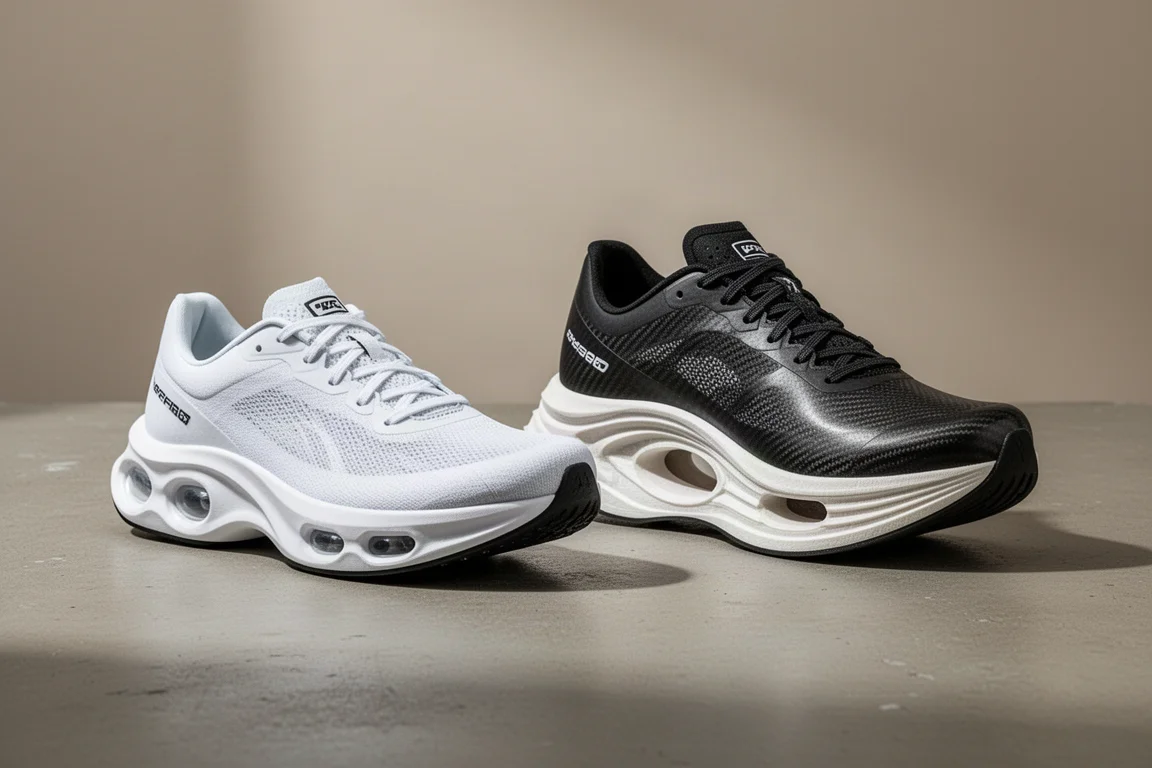 Nike Alphafly 3 and Hoka Cielo X1 racing shoes side by side on concrete