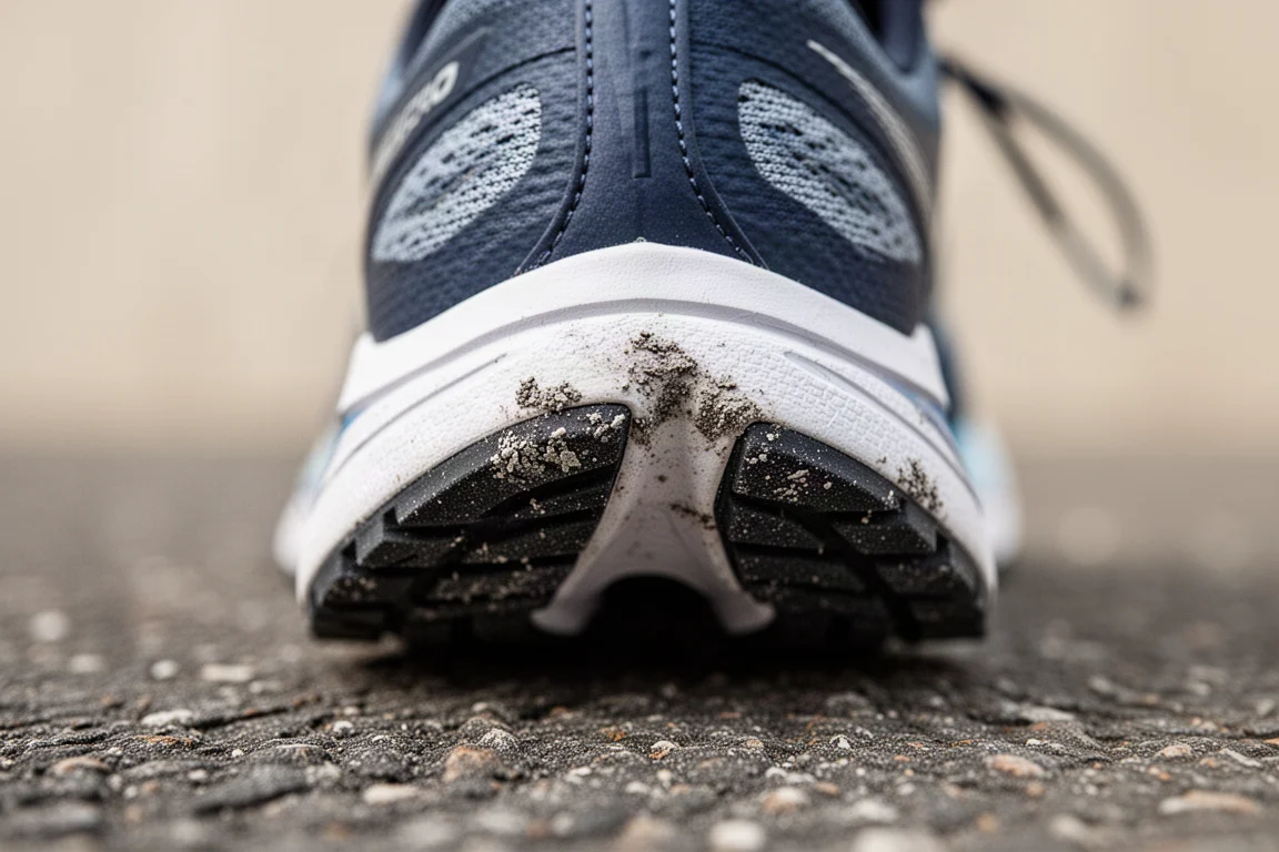 Puma buitenzool rubber met zichtbare slijtage na hardlopen op de weg