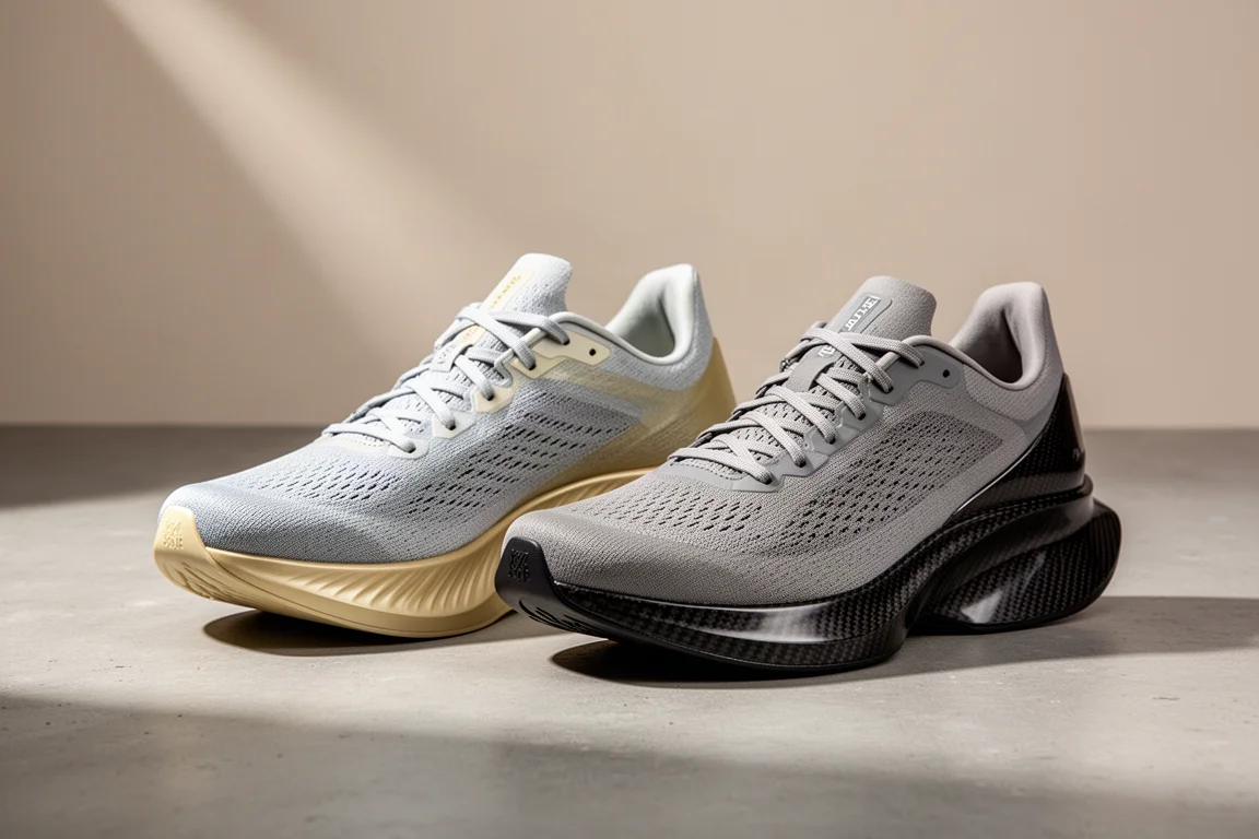 Nike Alphafly 3 and Puma Deviate Nitro Elite 3 racing shoes side by side on concrete