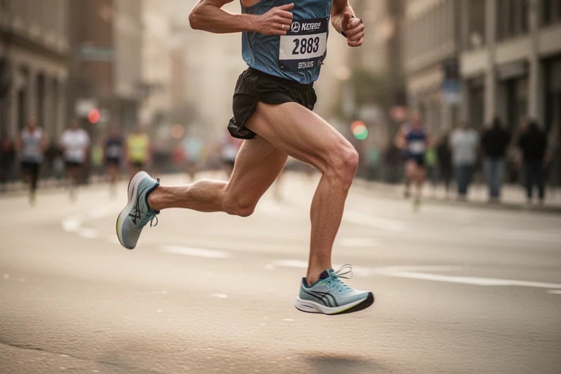 Runner che accelera durante una breve gara su strada