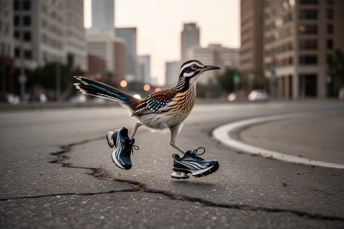 Runner turning a corner on slightly uneven asphalt in city streets