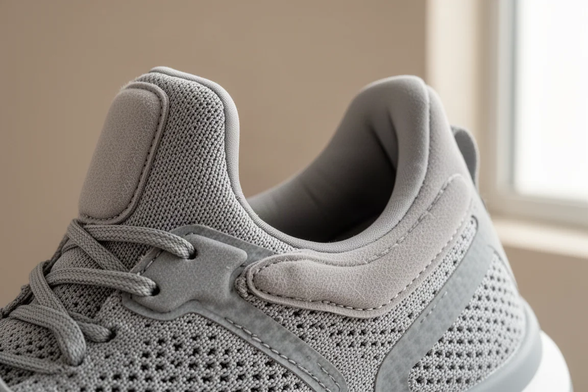 Flyknit 跑鞋鞋舌與鞋領填充細節特寫
