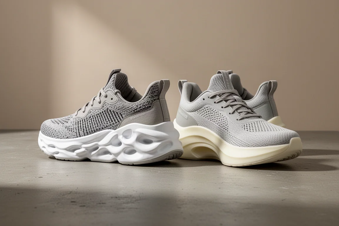 Nike Invincible 3 and Asics Gel Nimbus 25 running shoes side by side on concrete