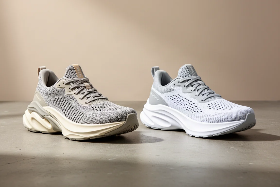 Nike Invincible 3 and Puma Magnify Nitro 2 running shoes side by side on concrete